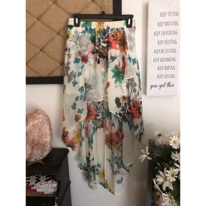 high low colorful floral skirt